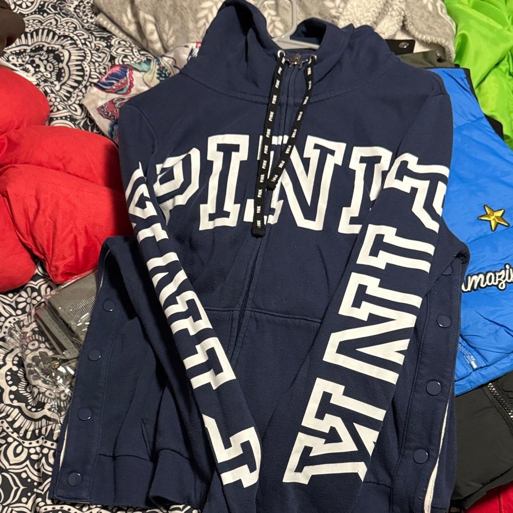 PINK Victoria's Secret Kids Blue Hoodie Jacket - Picture 2 of 9